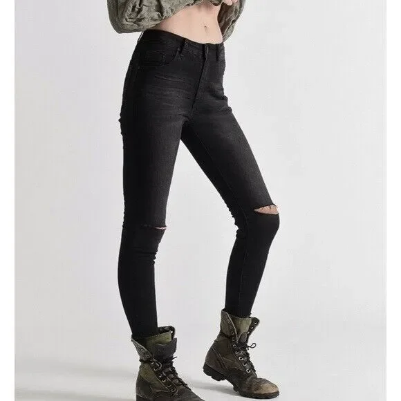 One x One Teaspoon Freebird II Distressed Black Skinny Jeans Women's 25 - Picture 2 of 7